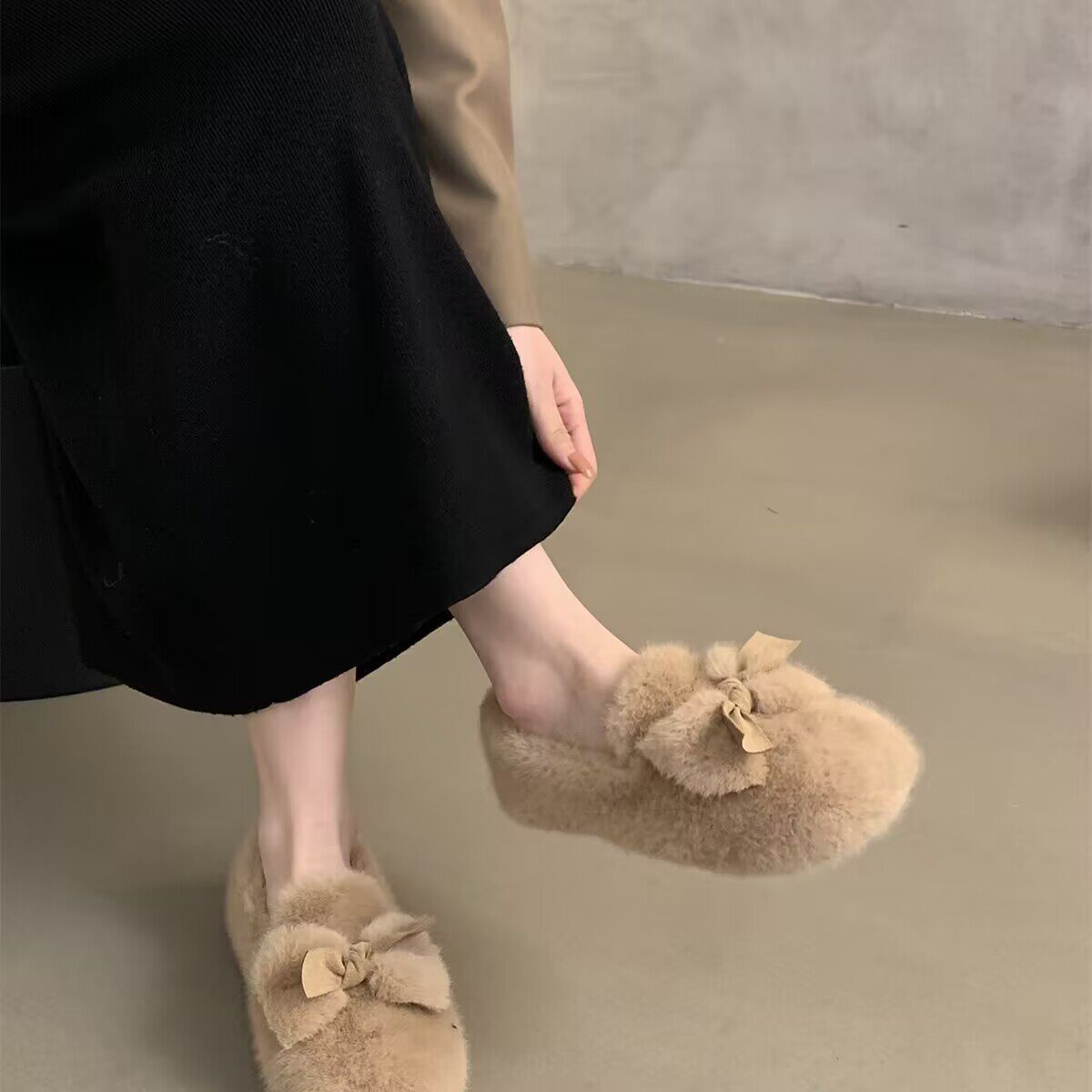 女鞋毛毛鞋女2025新款秋冬加绒保暖棉鞋外穿一脚蹬豆豆鞋孕妇鞋