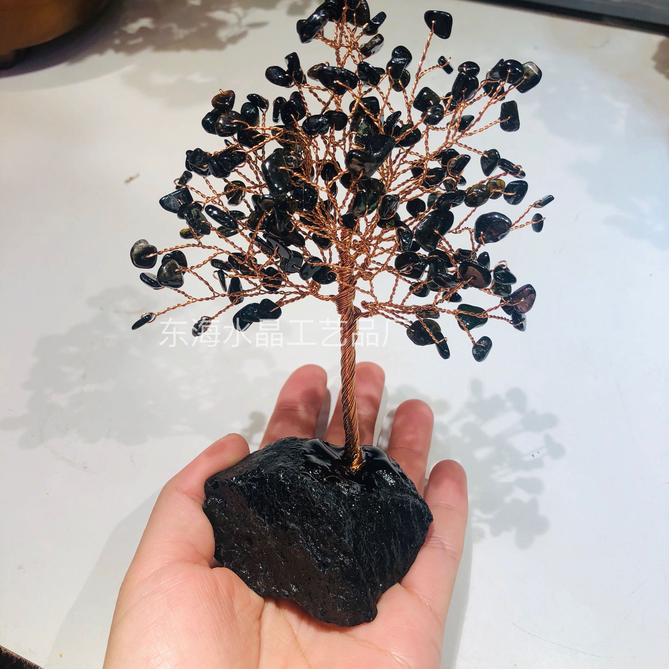 黑碧玺原石块小树水晶手工艺水晶树礼物办公桌摆件