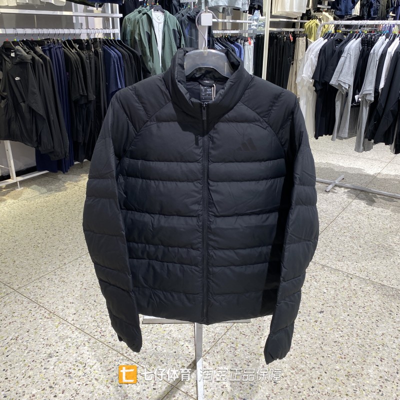 Adidas阿迪达斯冬新款男梭织立领保暖简约拉链黑色休闲棉服KF2710