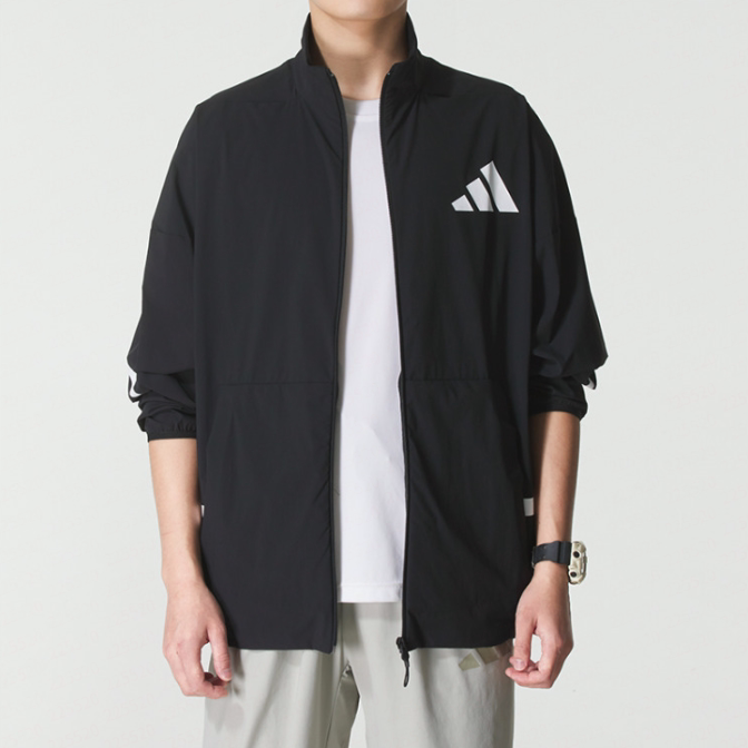 Adidas阿迪达斯正品新款春秋男款立领印花拉链时尚梭织夹克KE4877