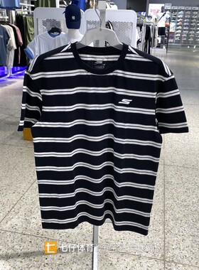Skechers斯凯奇正品新款夏季中性圆领横条纹运动短袖T恤P225U121