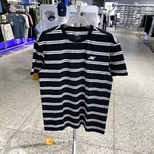 Skechers斯凯奇正品新款夏季中性圆领横条纹运动短袖T恤P225U121