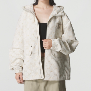 MLB正品新款春秋男女同款连帽梭织百搭老花运动夹克外套3AWJM0554