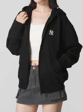 MLB正品新款春秋男女同款针织连帽logo百搭时尚夹克外套3ATRB0154