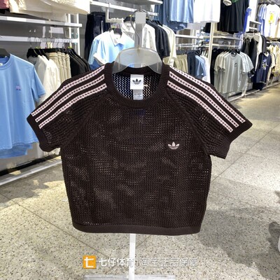 Adidas阿迪达斯正品夏款女三叶草刺绣梭织镂空短款休闲短袖KC6480