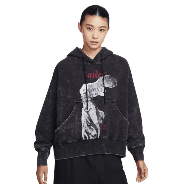 Nike耐克正品新款春秋女子连帽做旧时尚复古印花卫衣套头衫IO0489