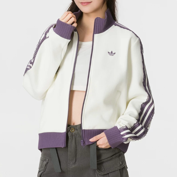 Adidas阿迪达斯三叶草正品新款春秋季女款蕾丝刺绣时尚外套LF2334