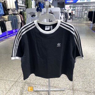 Adidas阿迪达斯正品夏季女子三叶草正在圆领短款休闲短袖JC8149