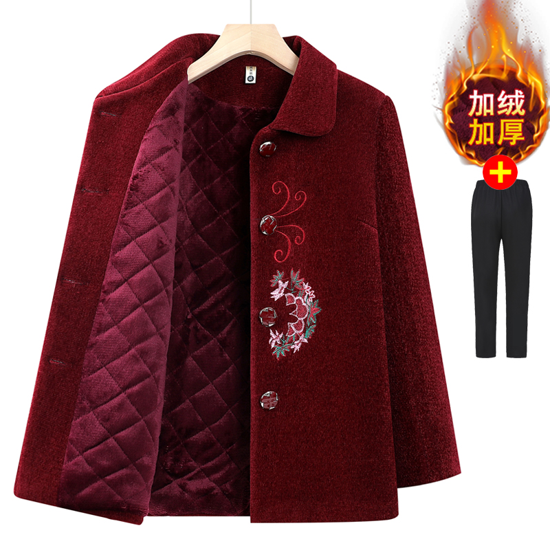 中老年妈妈秋冬外套加绒加厚