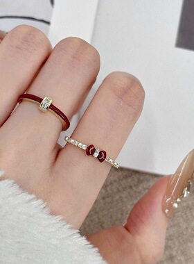 超显白法式复古红色锆石戒指