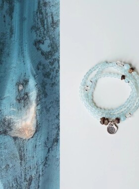 「清晨」天然海蓝宝沉香多宝水晶手链好运多圈手串女项链礼物手饰