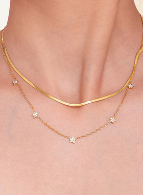 简约满天星钛钢镀金锁骨链套装
