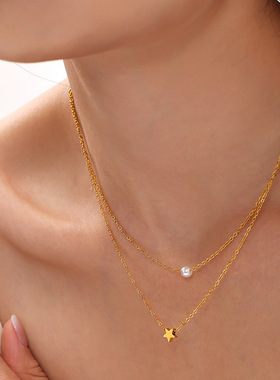 星星贝珠多层钛钢K金项链