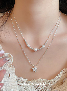 韩系冷淡风锆石星星多层锁骨链