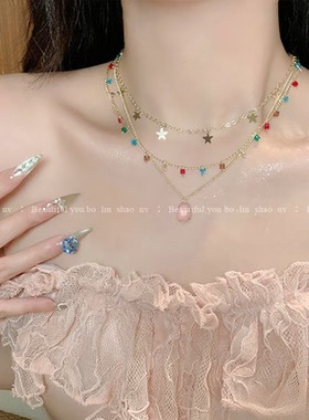 法式轻奢中古多层叠戴锁骨链女