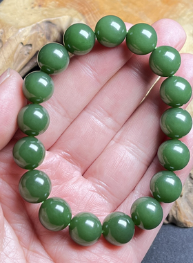 和田玉俄料碧玉七号菠菜绿手串手链12mm