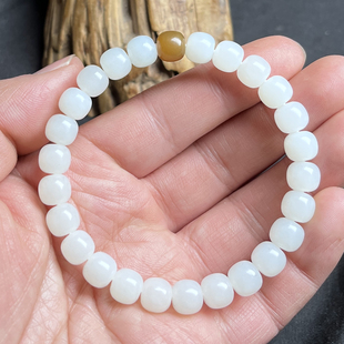 和田玉新疆且末料白玉高归圆老型珠手串手链8 7mm