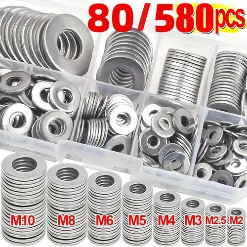 80/580pcs平垫圈套装 M2-M12尺寸 简单易安装
