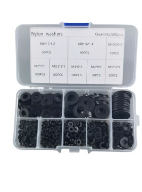 500PCS 跨境货源 黑色尼龙平垫圈套装M2/M2.5/M3/M4/M5/M6/M10盒