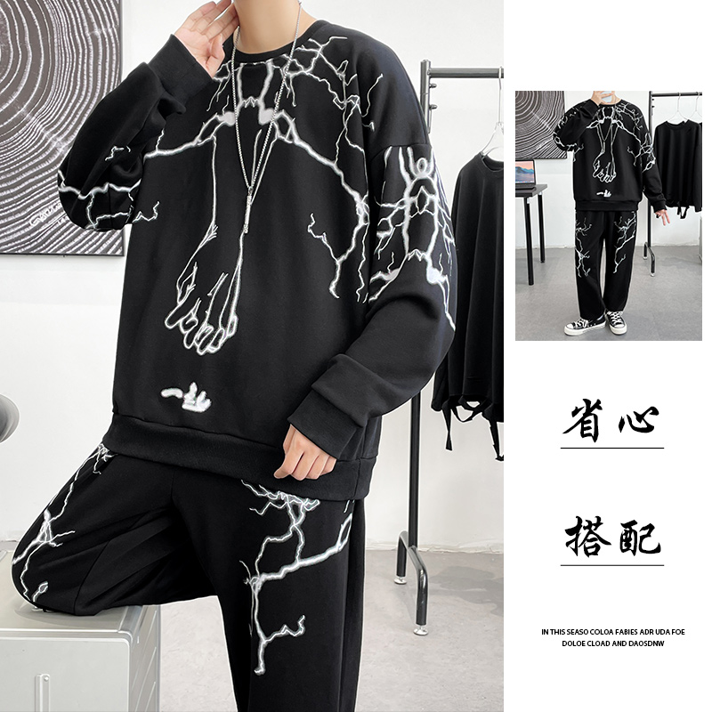 1秋季套装男潮流时尚休闲套装港风长袖套装A210-TZ8802-P75，男装休闲套装，星座210-3