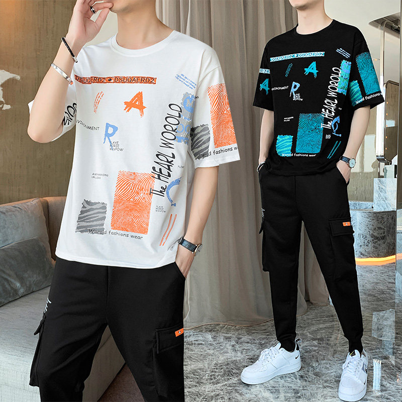夏季宽松t恤套装男潮流休闲两件套A210-TZ8609-P60图片