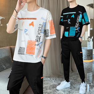 夏季宽松t恤套装男潮流休闲两件套A210-TZ8609-P60图片
