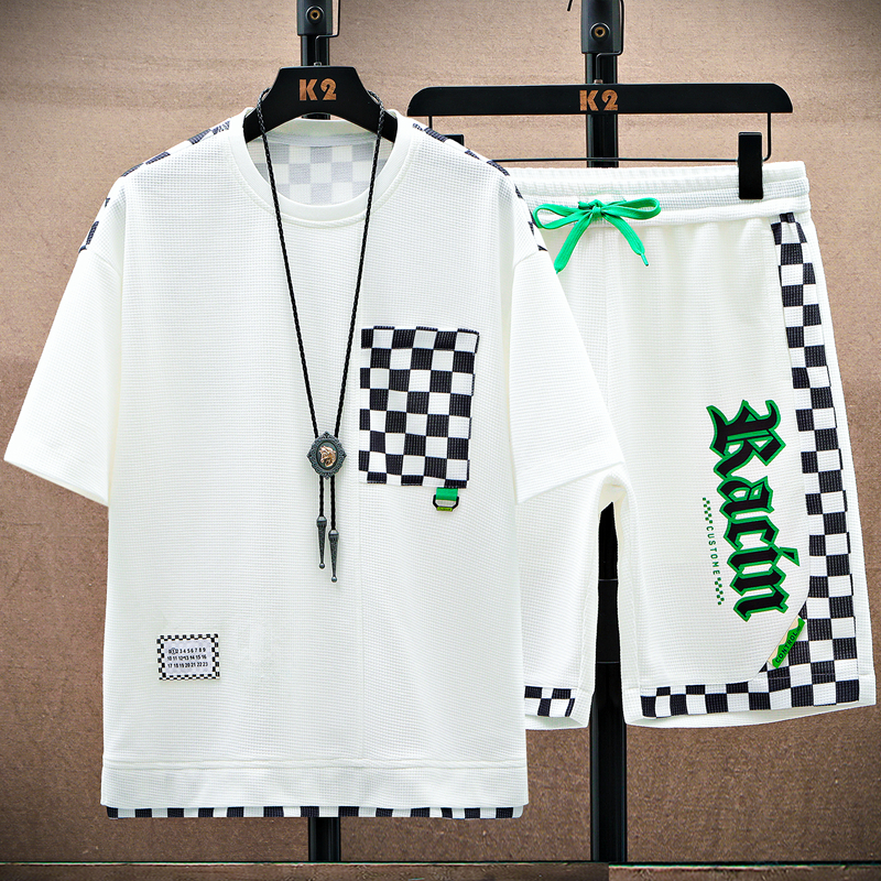 夏季短袖短裤套装男潮流时尚休闲五分裤T恤套装男A210-T8363-P60，男装休闲套装，星座210-3