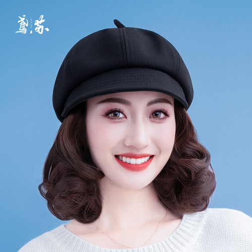 帽子假发一体女时尚2025新款帽子