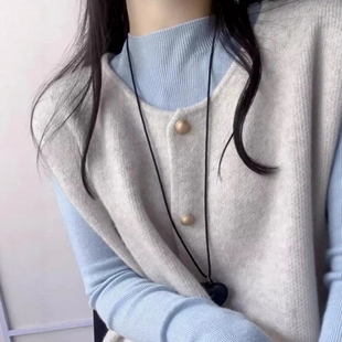 复古小金扣叠穿针织坎肩女春秋冬季韩系外套开衫软糯宽松毛衣马甲