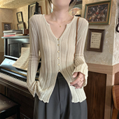 长袖 2026年春秋季 开叉纽扣设计感针织衫 V领开衫 冰丝防晒上衣 新款