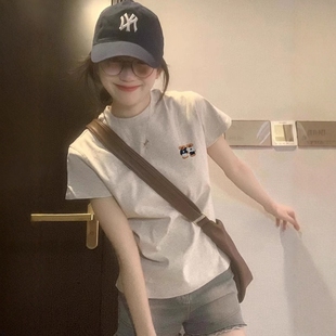 显瘦短款 白色纯棉正肩短袖 小个子百搭修身 t恤女夏季 上衣 2025新款