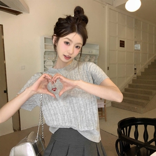 薄款 2026春夏季 小个子毛衣上衣女 麻花短款 针织衫 时尚 刺绣爱心短袖