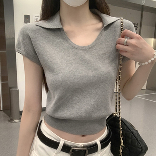 T恤女休闲百搭上衣女 2025新款 夏季 韩系简约修身 灰色针织短袖