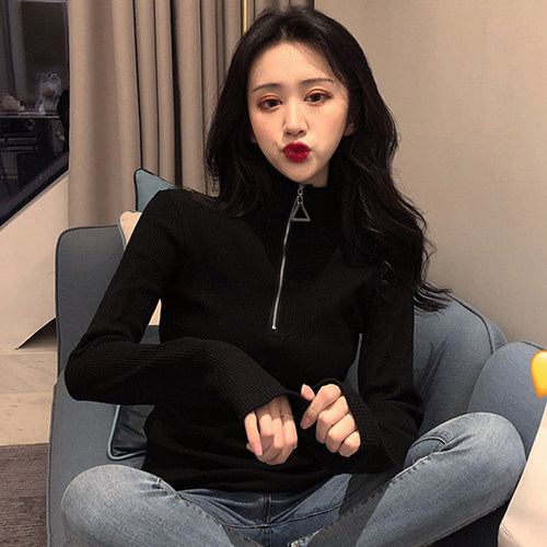 【运费险】半高领打底衫拉链黑色