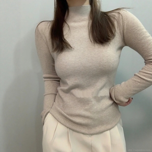 半高领打底毛衣女秋冬内搭上衣2025新款 高级感 中领黑色针织打底衫