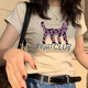 上衣夏季 短袖 喵咪印花辣妹正肩黑色紧身白色美式 短款 t恤女装 修身