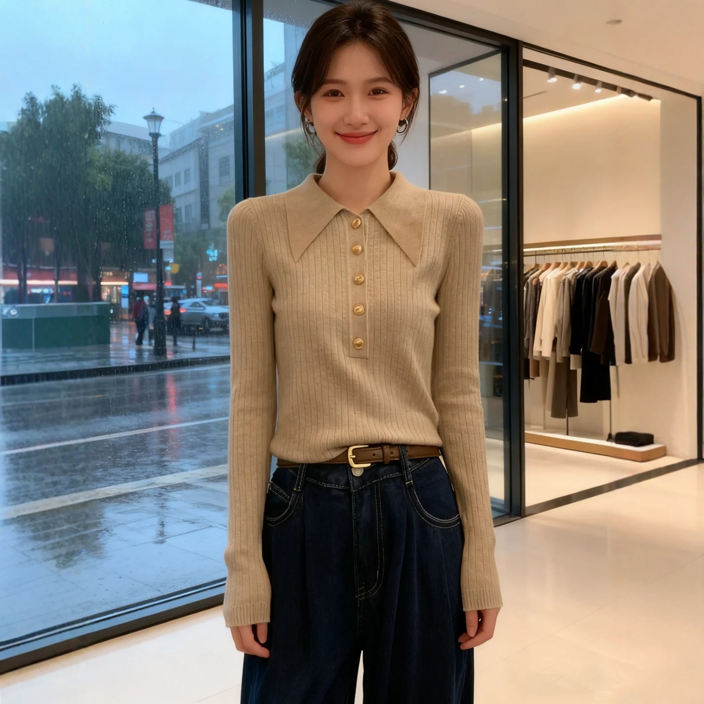 轻熟法式风POLO领针织衫