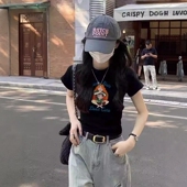 正肩短袖 t恤女夏季 2025新款 欧货美式 修身 显瘦纯棉潮牌圆领小上衣