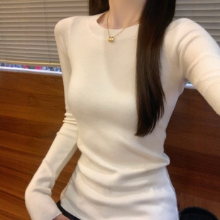春装女款2026年新款淡人高知穿搭针织衫女正肩修身打底衫内搭上衣
