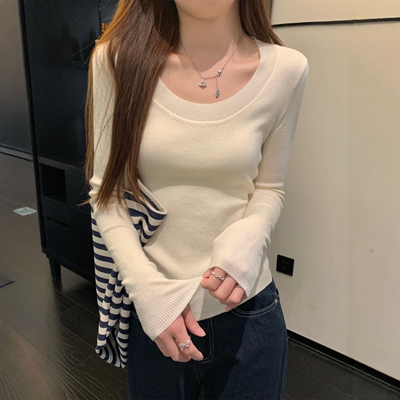 法式修身u领打底衫女秋季