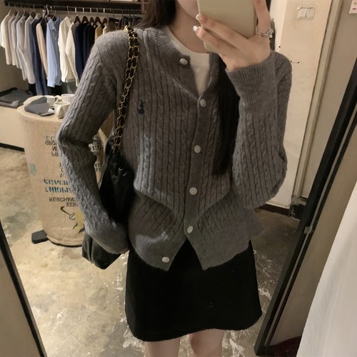 秋冬季单排扣麻花针织开衫女