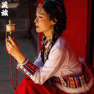 藏族服装女新款西藏写真旅游藏袍长裙少数民族舞蹈服藏装藏服头饰