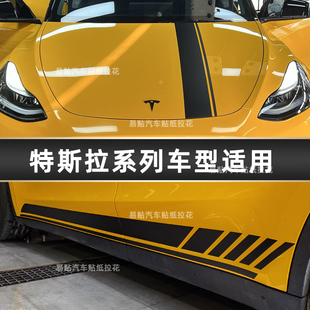 适用于特斯拉拉花MODEL3 MODELY MODELS机盖侧裙改装车贴汽车贴纸