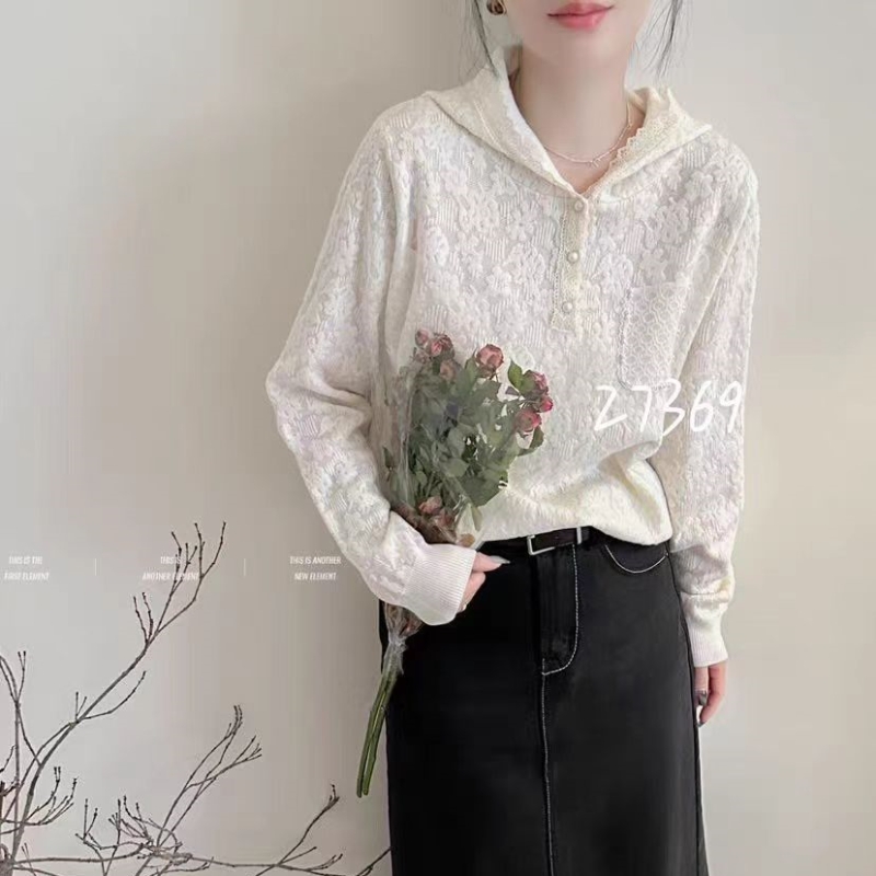 本店实拍&高端羊毛蕾丝打底帽衫