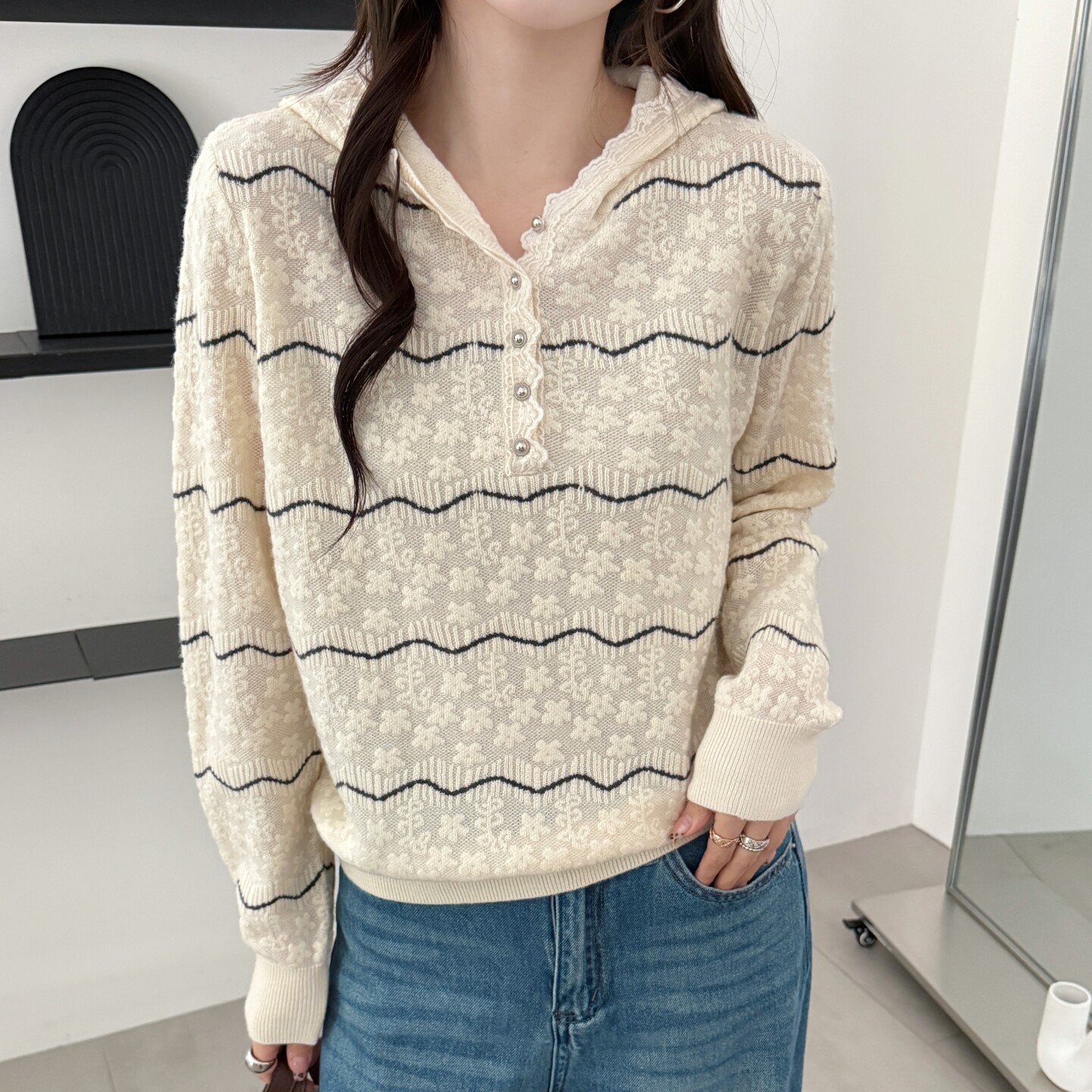 本店实拍&欧货羊毛蕾丝打底衫连帽条纹卫衣毛衣秋冬韩版气质女装,女装/女士精品,毛衣,淘宝优惠券,粉丝福利购,淘宝优惠卷