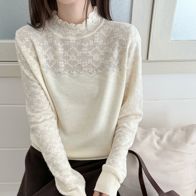 本店实拍&高端法式羊毛蕾丝打底