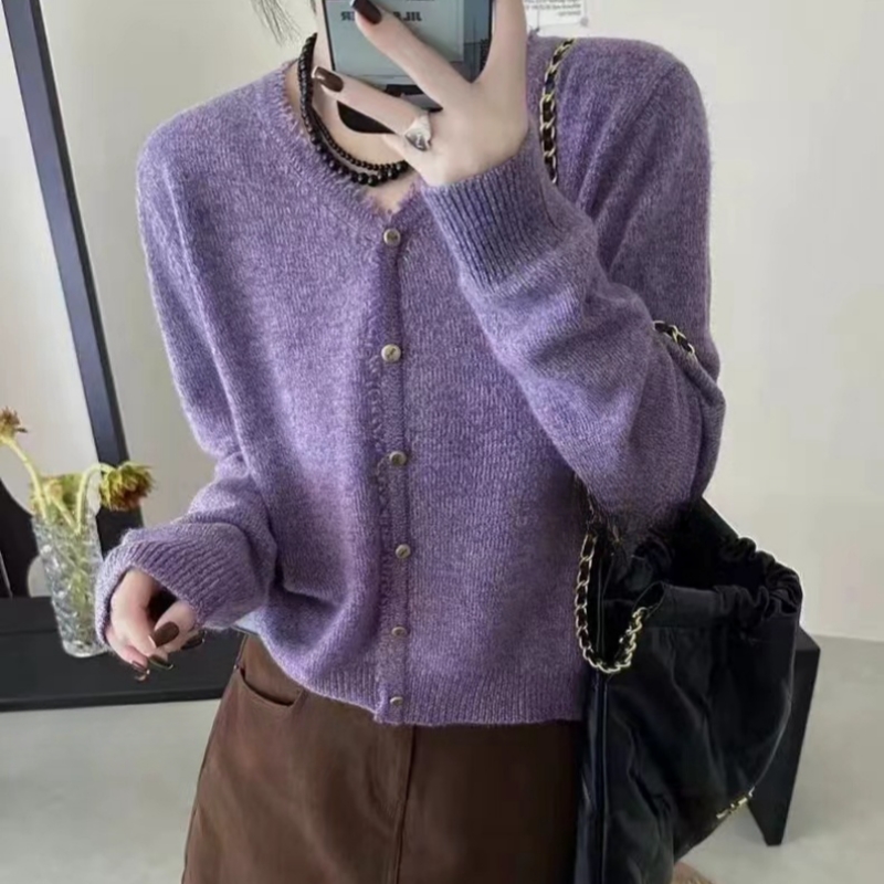 本店实拍&欧货蜜熊绒假开衫外套羊毛2025秋装新款花边v领毛衣女装