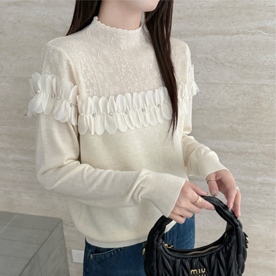 本店实拍&高品质羊毛蕾丝打底衫内搭重工针织毛衣半高领气质女装