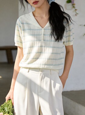 韩系高品质学院风针织衫春夏女短袖POLO领海军风减龄漂亮好看上衣
