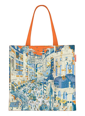 欧美春季新款印花手提包女油画系列手提袋单肩包托特包时尚帆布包